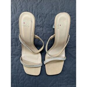D❤️ Facing-S Nude NBPU Faux Suede & Diamanté Strappy Sandal SZ 9M Bling Chic
